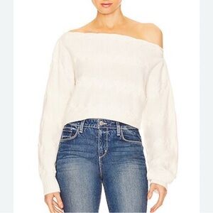 L'Agence Shan Ivory Cabal Knit Off the Shoulder Sweaterl